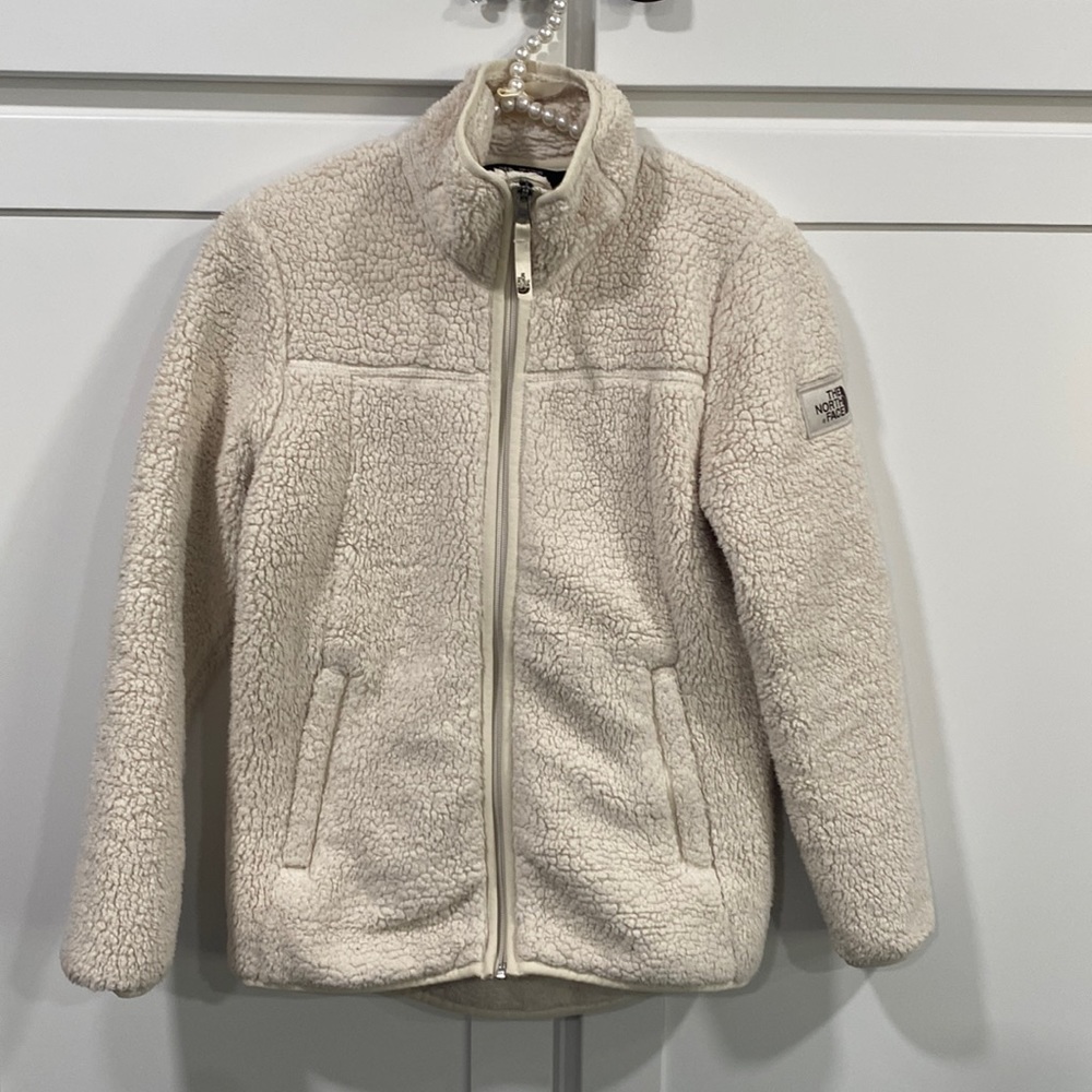 North Face cream Sherpa Jacket Girls Size M 10-12